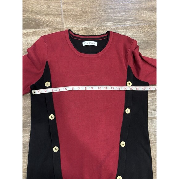Kim Rodger’s Burgundy Black Buttons Ribbed Sweater 3-4sleeve Color block Holiday - Picture 10 of 11